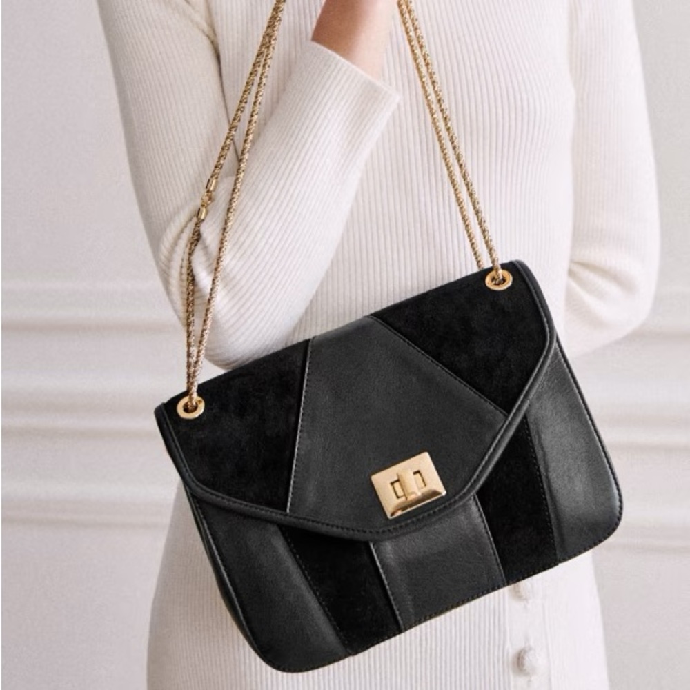 Sezane Clark bag bi material leather seude full size